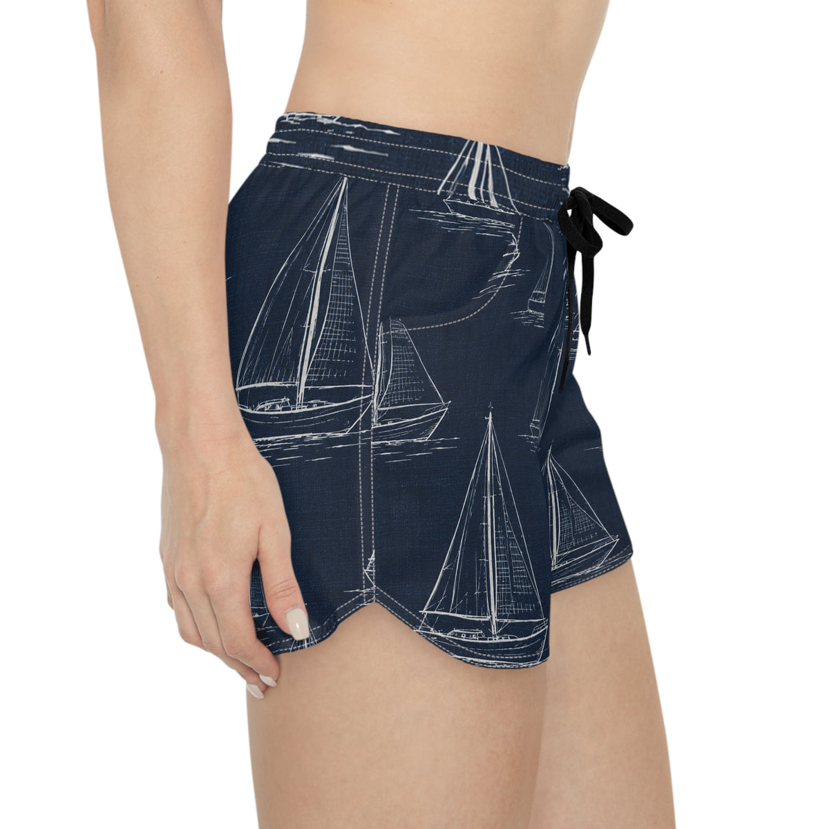 Sailboat Print Women's Casual Shorts — Nautical Navy Summer Beach Lounge Shorts