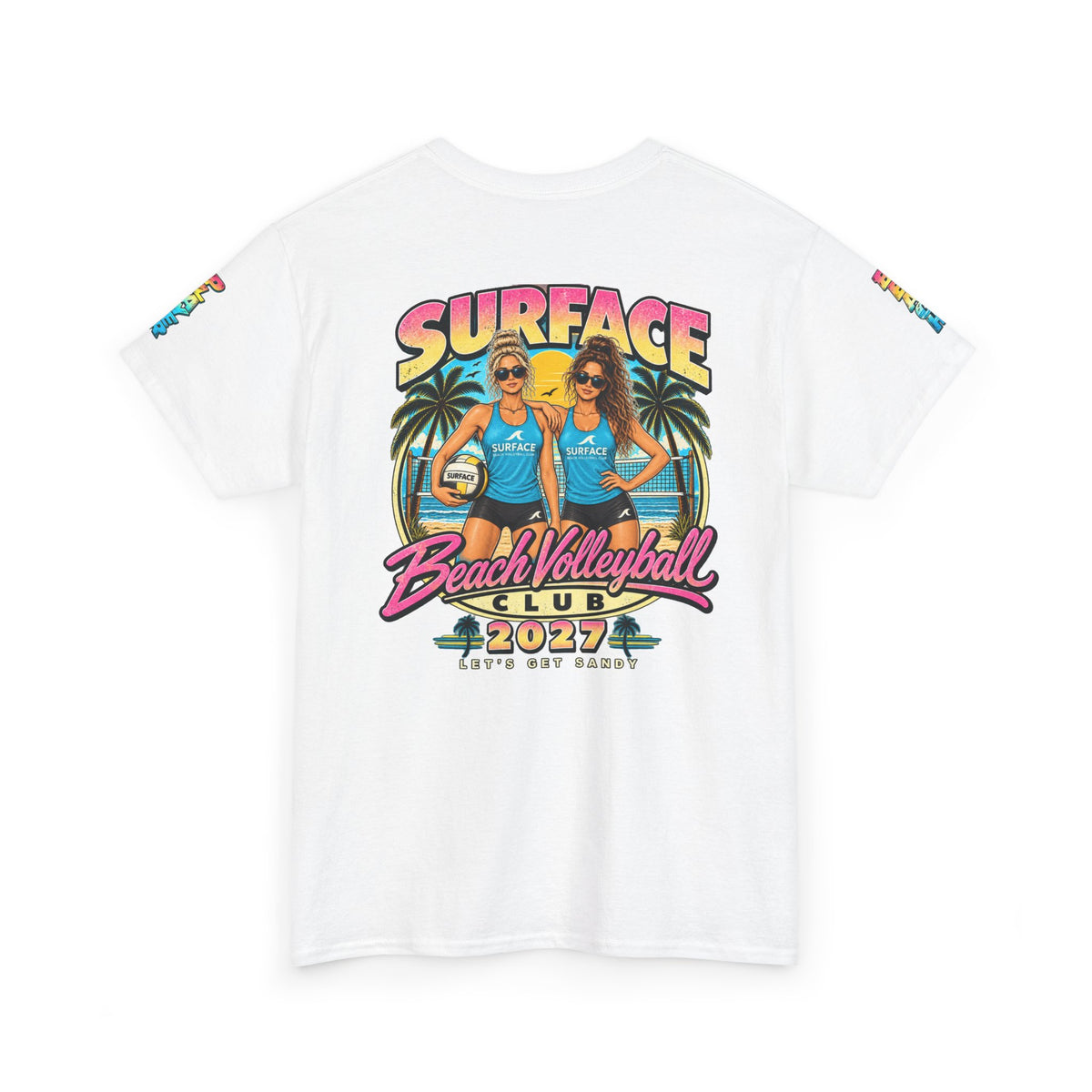 Beach Volleyball Tee — "Surface Beach Volleyball Club 2027" Retro Sunset Shirt