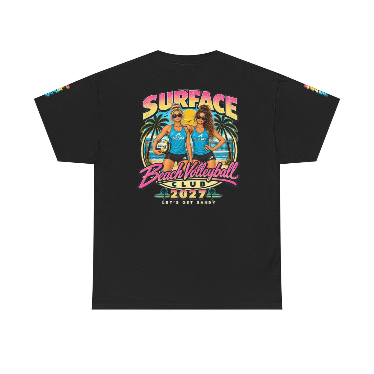 Beach Volleyball Tee — "Surface Beach Volleyball Club 2027" Retro Sunset Shirt
