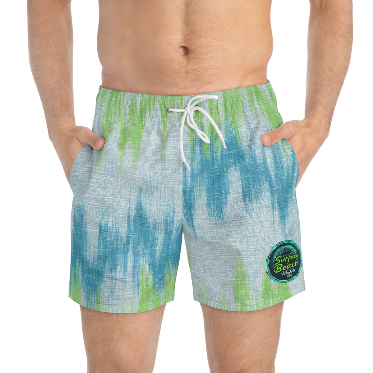 Surfside Beach Ombre Swim Trunks — Blue & Lime All-Over Print