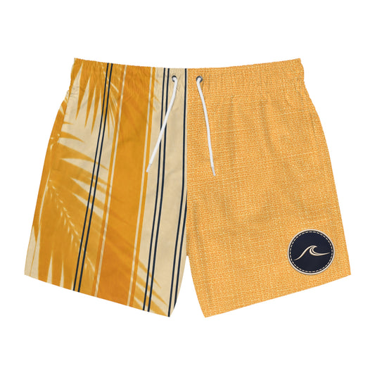 Surfsche Men's Tropical Stripe Swim Trunks — Yellow Palm Beach Shorts