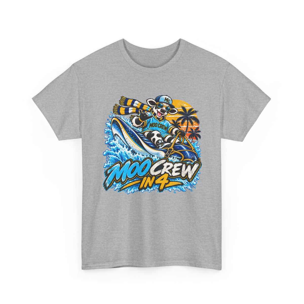 Moo Crew In 4 Ray Surfing Sunset Retro WI Teams Graphic Tee