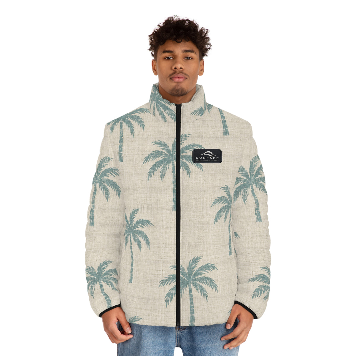 Men’s Puffer Jacket with Tropical Palm Tree Print