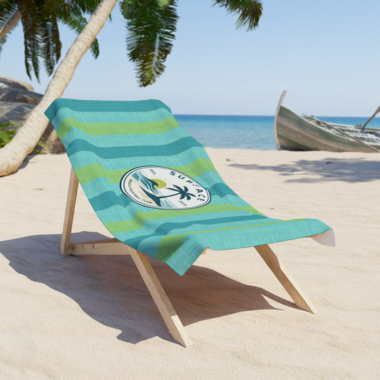 Surf Logo Beach Towel — Striped Tropical Palm Design