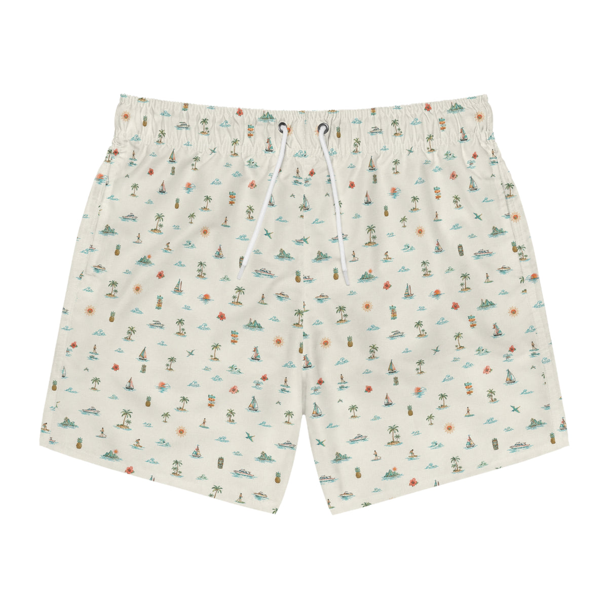 Beach Pattern Swim Trunks – Minimal Coastal Print AOP