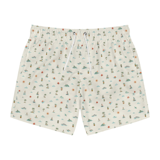 Beach Pattern Swim Trunks – Minimal Coastal Print AOP