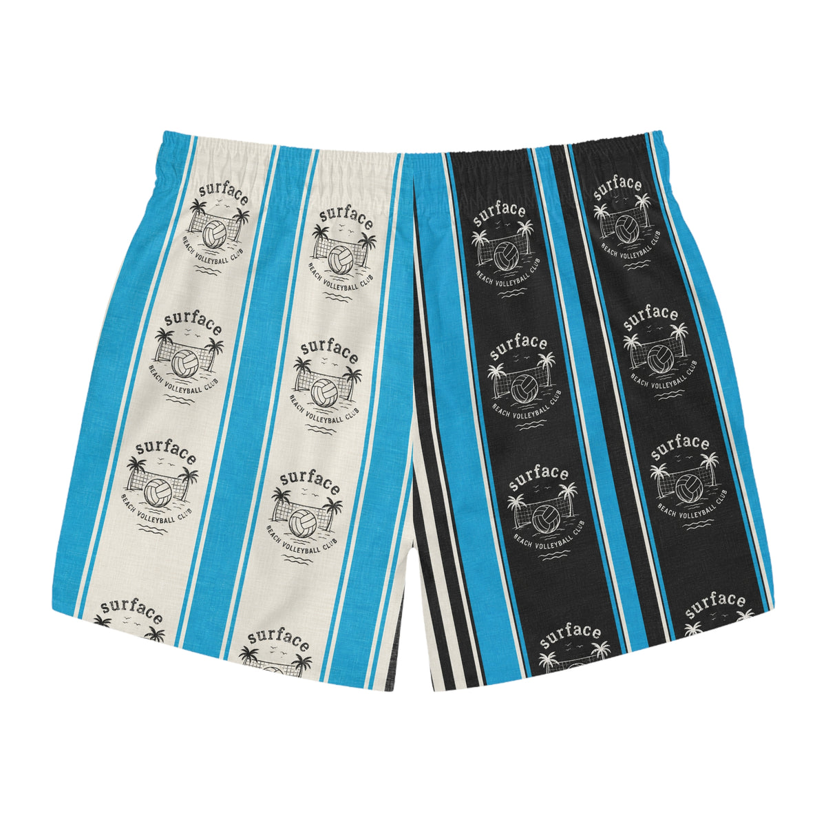 Striped Surf Club Swim Trunks — Blue & Black All-Over Print
