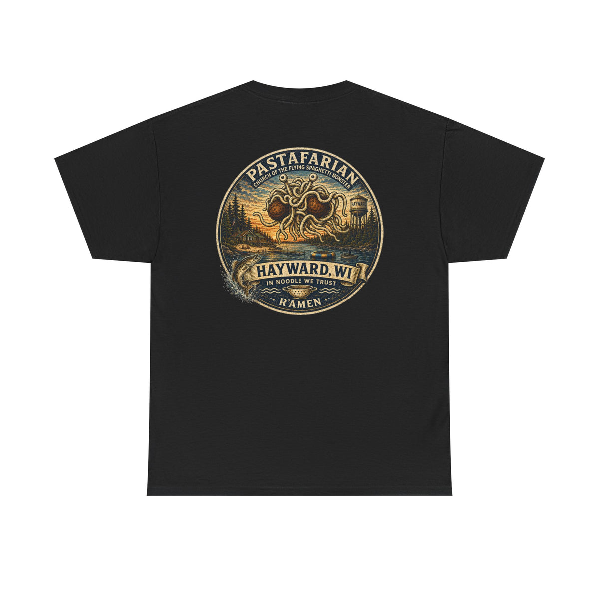 Whiplash Pastafarian T-Shirt — Vintage Hayward, WI Ramen Graphic Tee