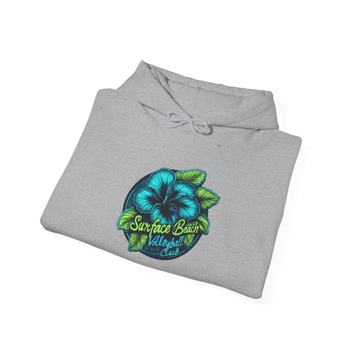 Neon Hibiscus Icon Surface Beach Volleyball Unisex Heavy Blend™ Hooded Sweatshirt