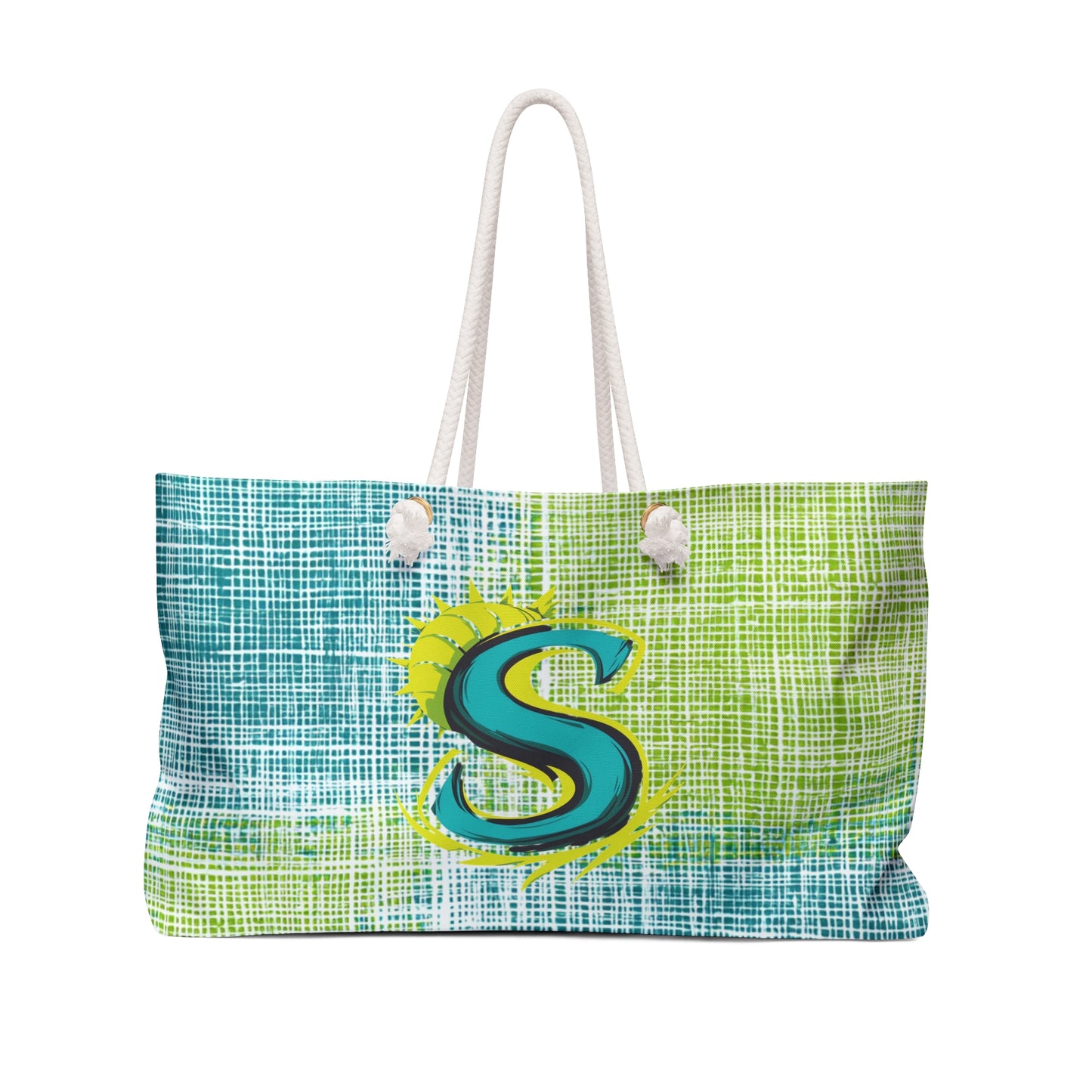 Monogram 'S' Beach Weekender Bag — Turquoise & Lime Plaid Tote