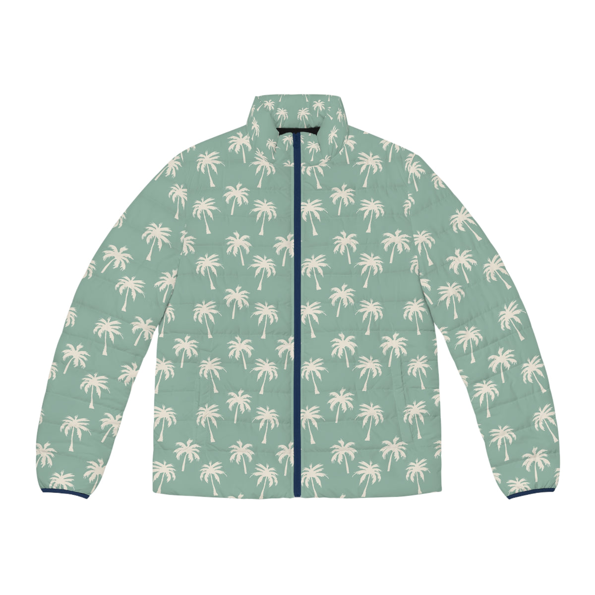 Palm Pattern Puffer Jacket — Green Tropical Print Men’s Puffer
