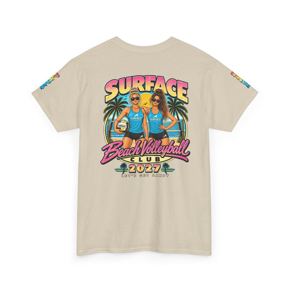 Beach Volleyball Tee — "Surface Beach Volleyball Club 2027" Retro Sunset Shirt