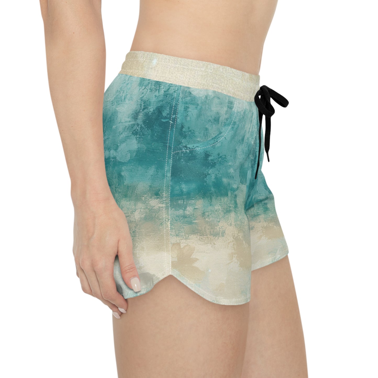Women's Beachy Ombre Casual Shorts — Aqua Sand Tie-Waist Lounge Shorts