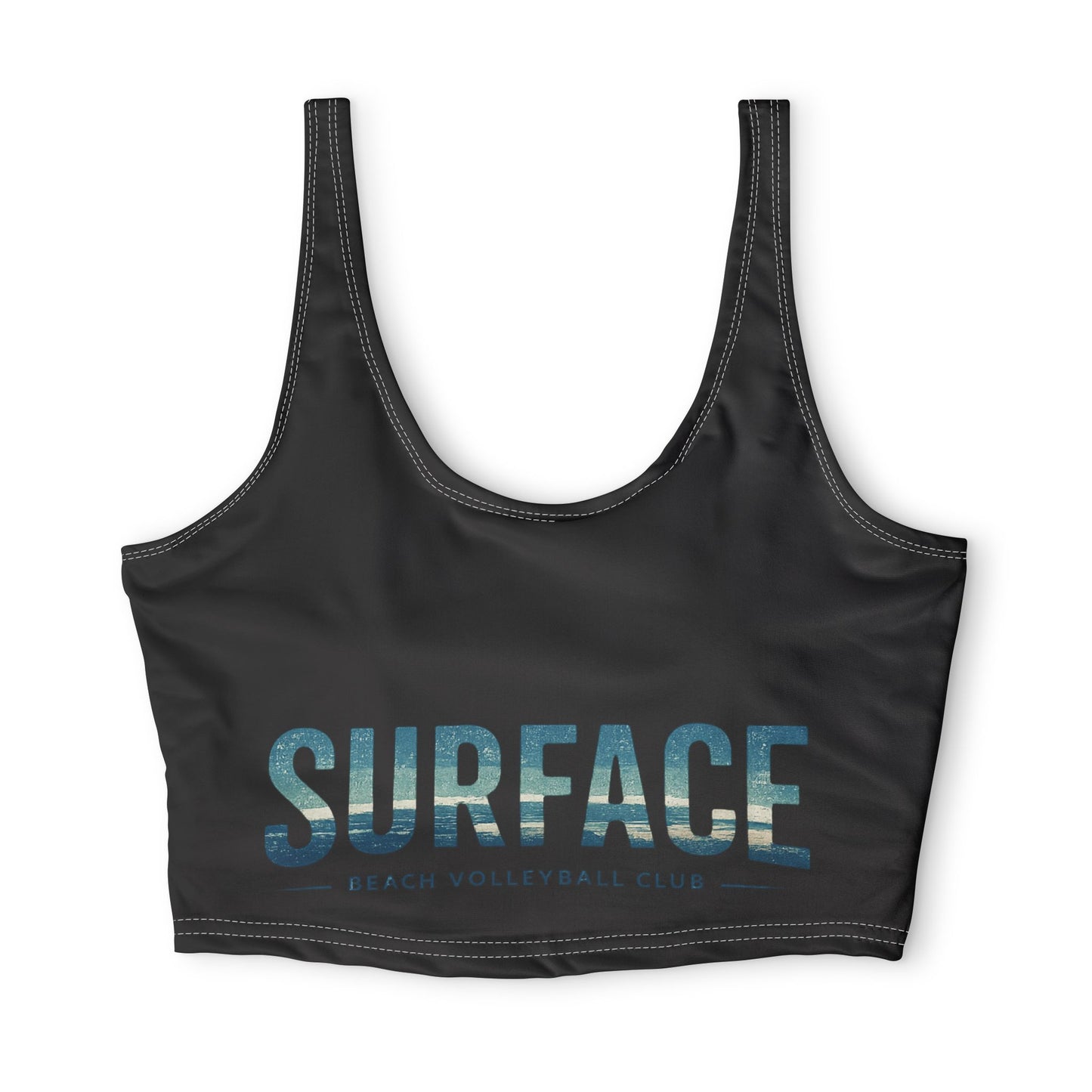 Surface Graphic Sports Bra — Ocean Text Print Crop Top