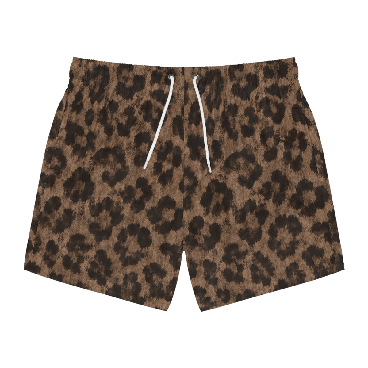 Leopard Print Swim Trunks — Brown All-Over-Print Beach Shorts