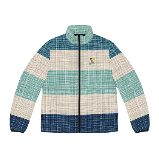 Beach Club Collective Sea Glass Stripe Puffer Jacket with Colorful Sailboat Chest Logo