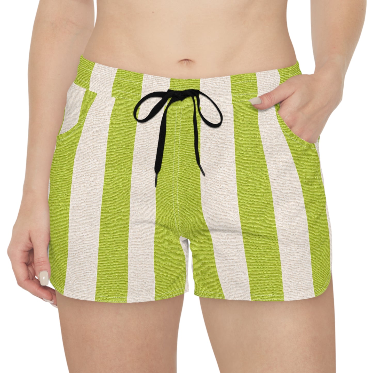 Green Flash Imspired Striped Casual Women's Shorts — Lightweight Summer Lounge Shorts