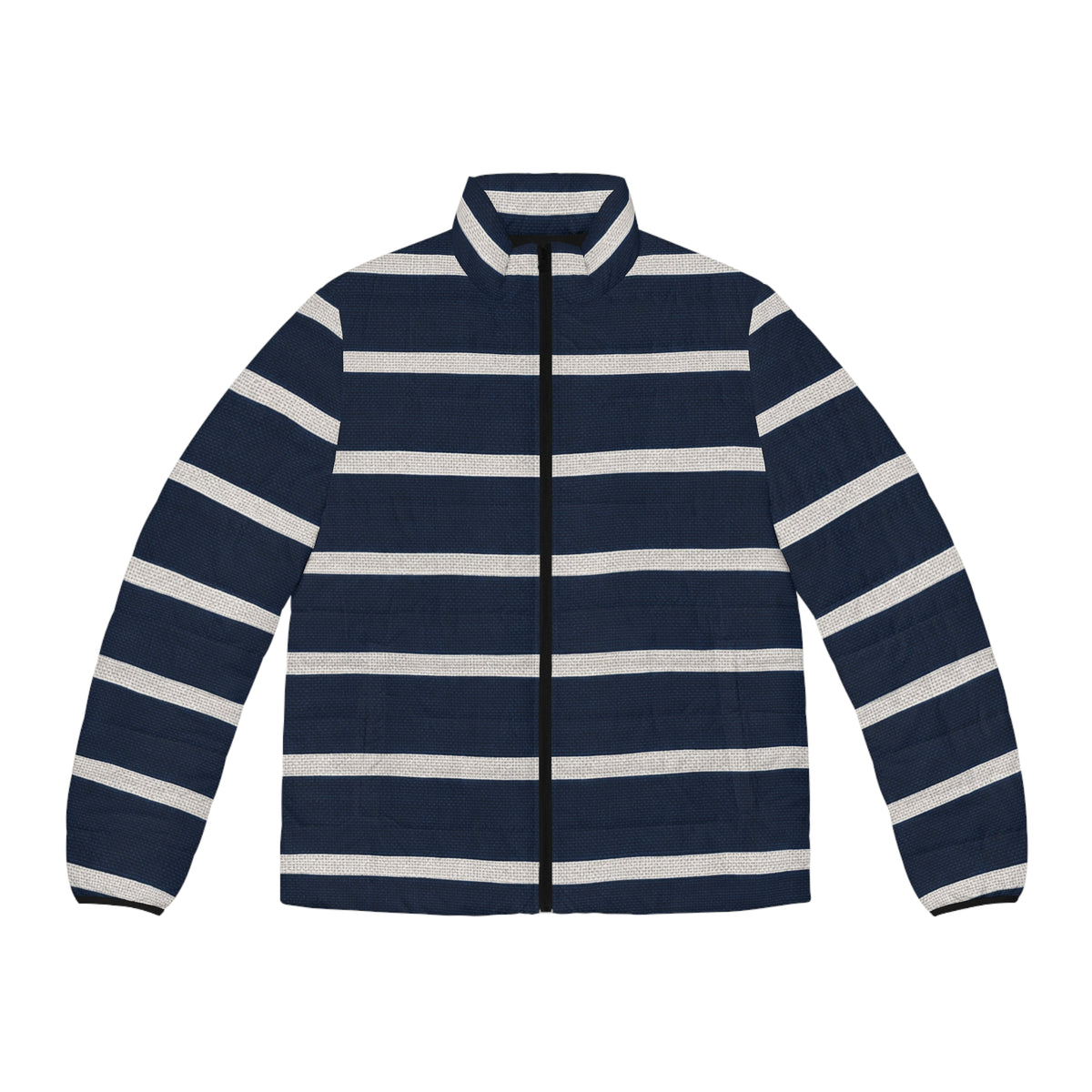 Navy White Striped Puffer Jacket — Men's Quilted Winter Coat