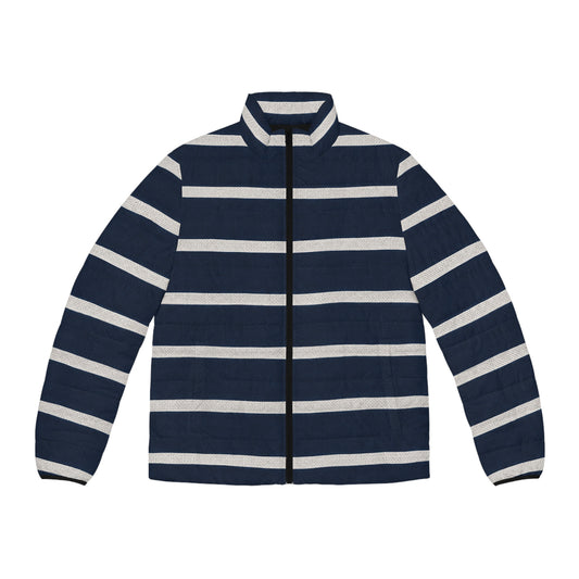 Navy White Striped Puffer Jacket — Men's Quilted Winter Coat