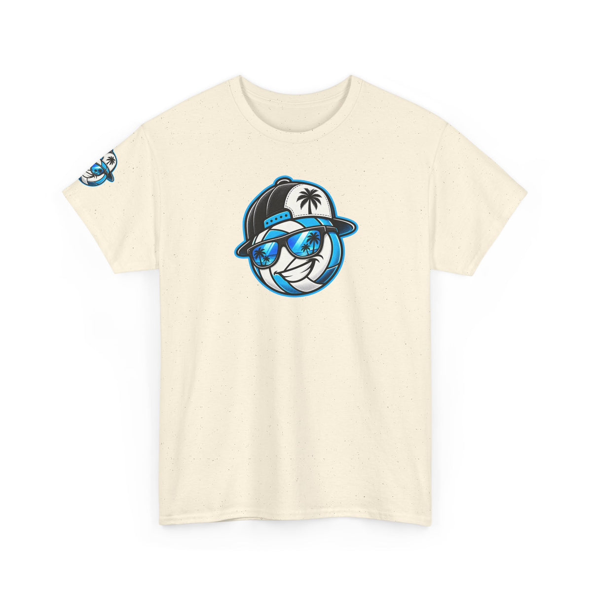 Surface Beach Volleyball Tee — Retro Smiley Palm Hat Graphic T-Shirt