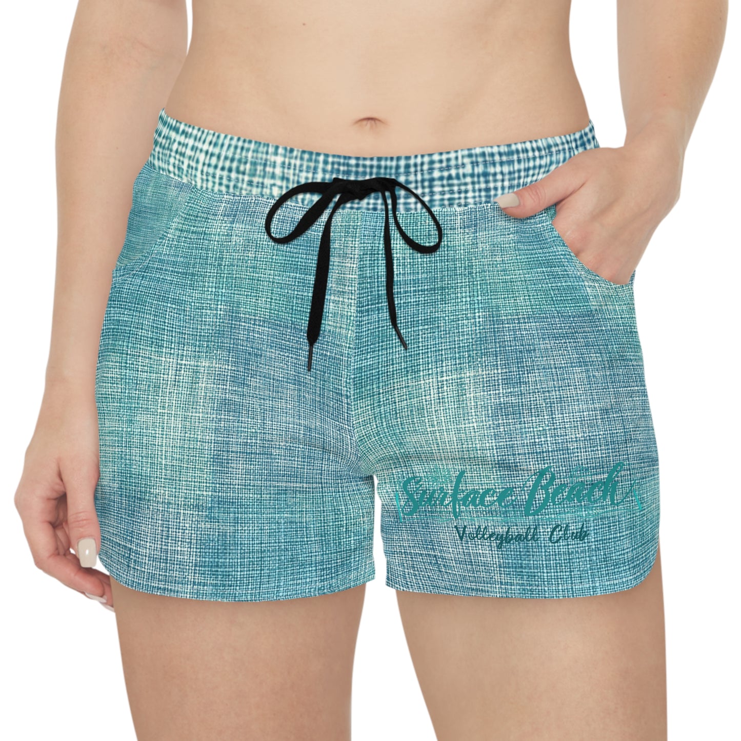 Seascape Beach Women's Casual Shorts – Aqua Linen Texture Lounge Shorts