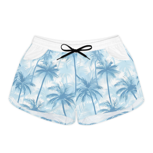 Tropical Palm Beach Shorts — Women's Light Blue Summer Lounge Shorts