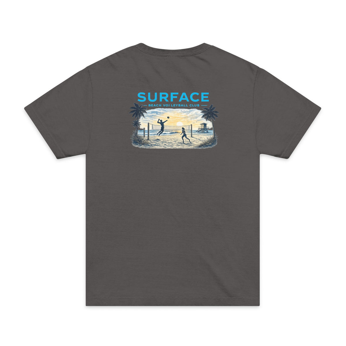Surfaced Beach Graphic T‑Shirt — "SURFACE: Ocean & Lifestyle Co." Design