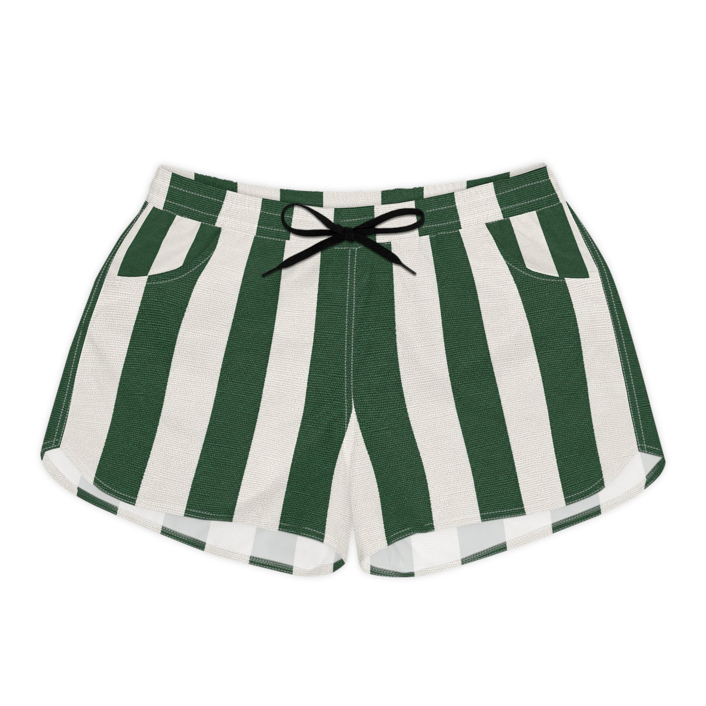 Coconut Palm Leaf Green Vertical Stripe Women's Casual Shorts — Nautical Summer Lounge Shorts